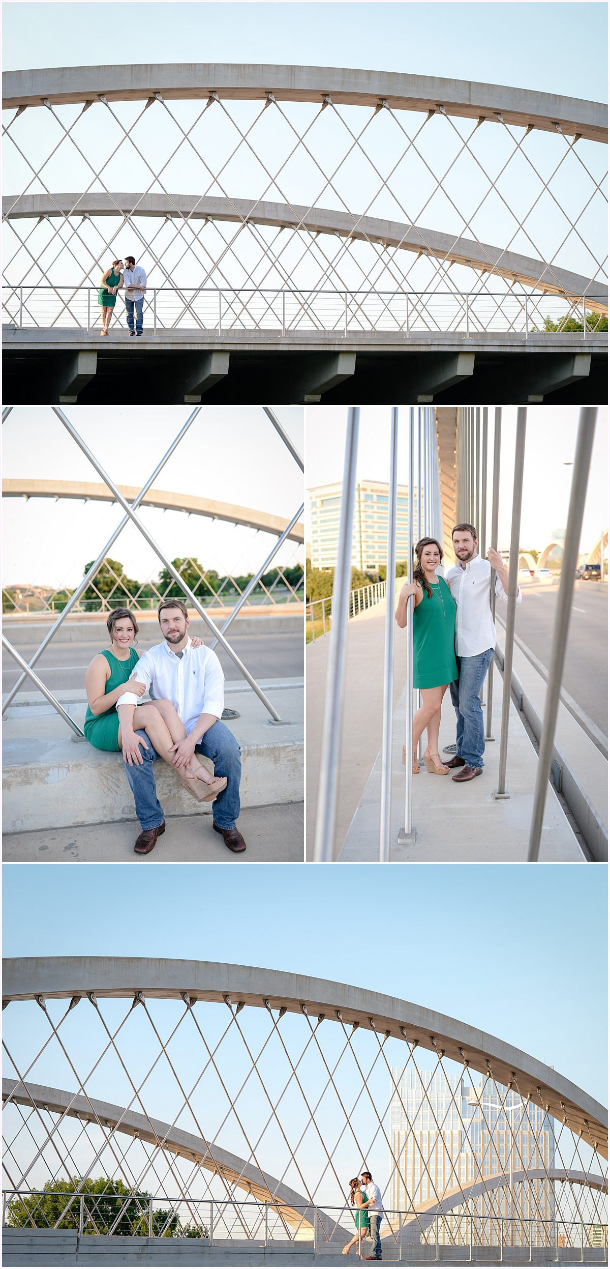 Engagement session photos in Fort Worth at Trinity Park and West 7th Bridge